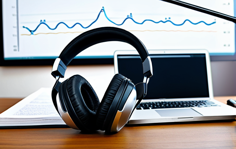 TOEFL Listening 교재 추천 - "A diverse study group collaborating on TOEFL listening exercises, books open, headphones on, in a b...