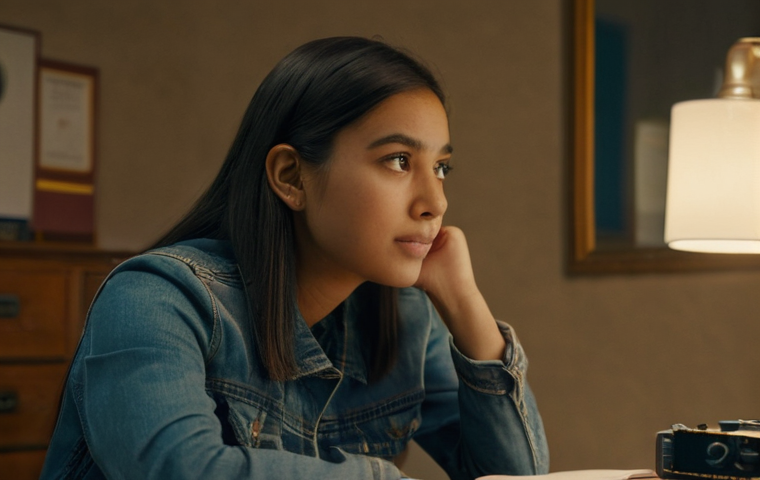 TOEFL Speaking 대화 연습법 - **Prompt:** A young adult, looking initially nervous but with a newfound determination, sits at a de...