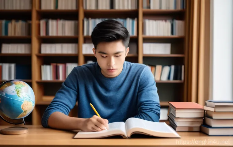 영어 능력 시험 전략 비교 - **Prompt**: A young adult (could be male or female, diverse ethnicity) sits thoughtfully at a modern...