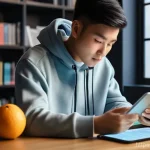 Home 20 TOEIC 학습 어플 추천 - **AI Personalized TOEIC Study:** A young adult (20s, East Asian, wearing casual but stylish everyday...
