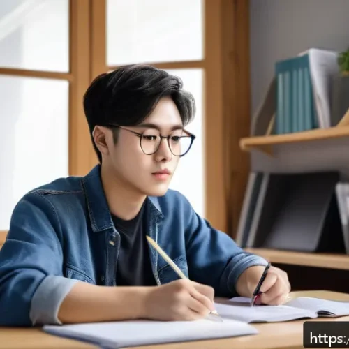 Home 15 TOEFL Listening 이해력 향상법 - A focused student sitting at a clean desk in a quiet study room, actively taking structured notes wi...